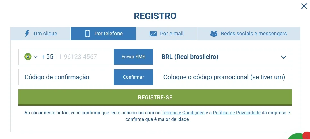 imagem formulario registro 1XBET