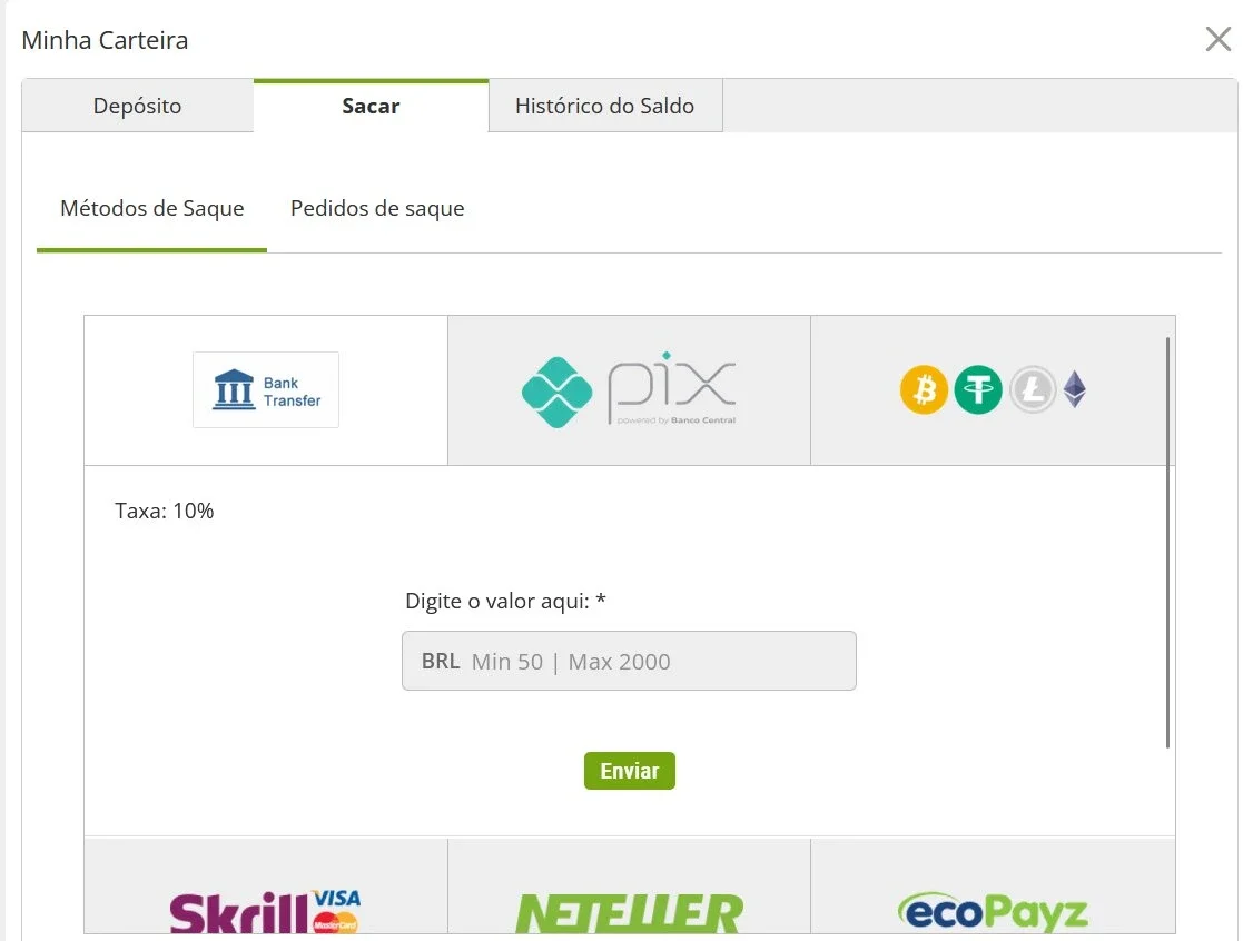 Como fazer saque na Suprabets taxas