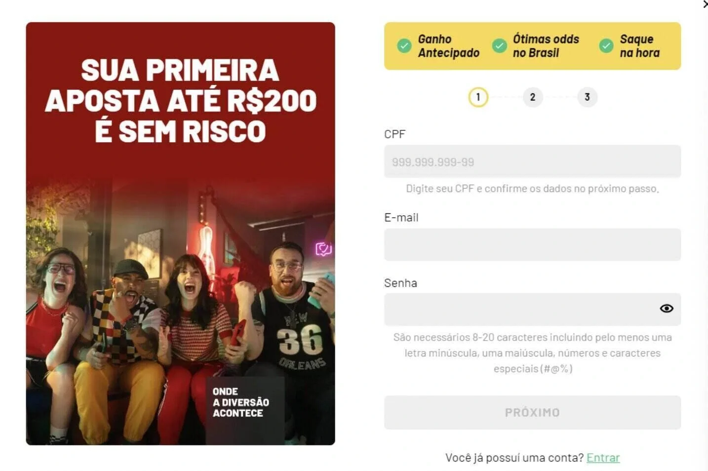 Cadastro para aposta grátis no KTO