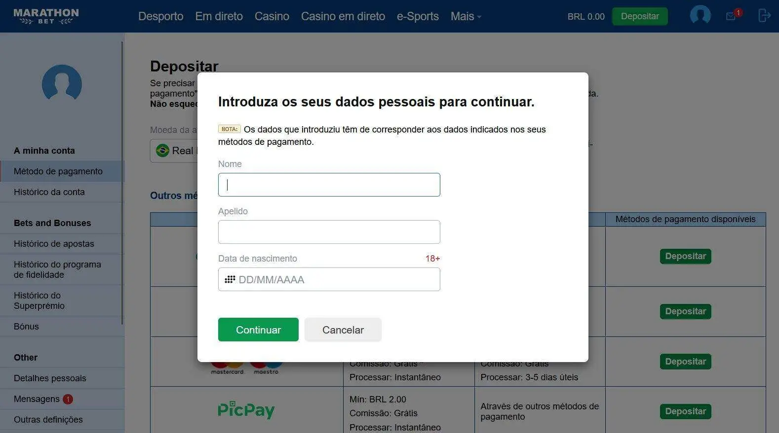 Como fazer um deposito Marathobet 4