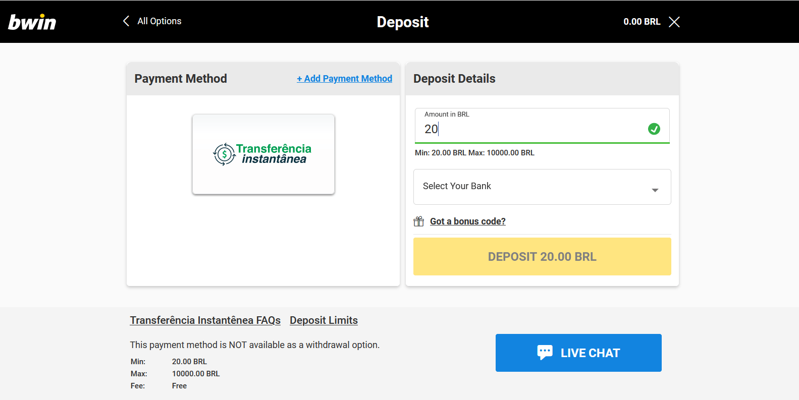 Como depositar - prossiga para o pagamento