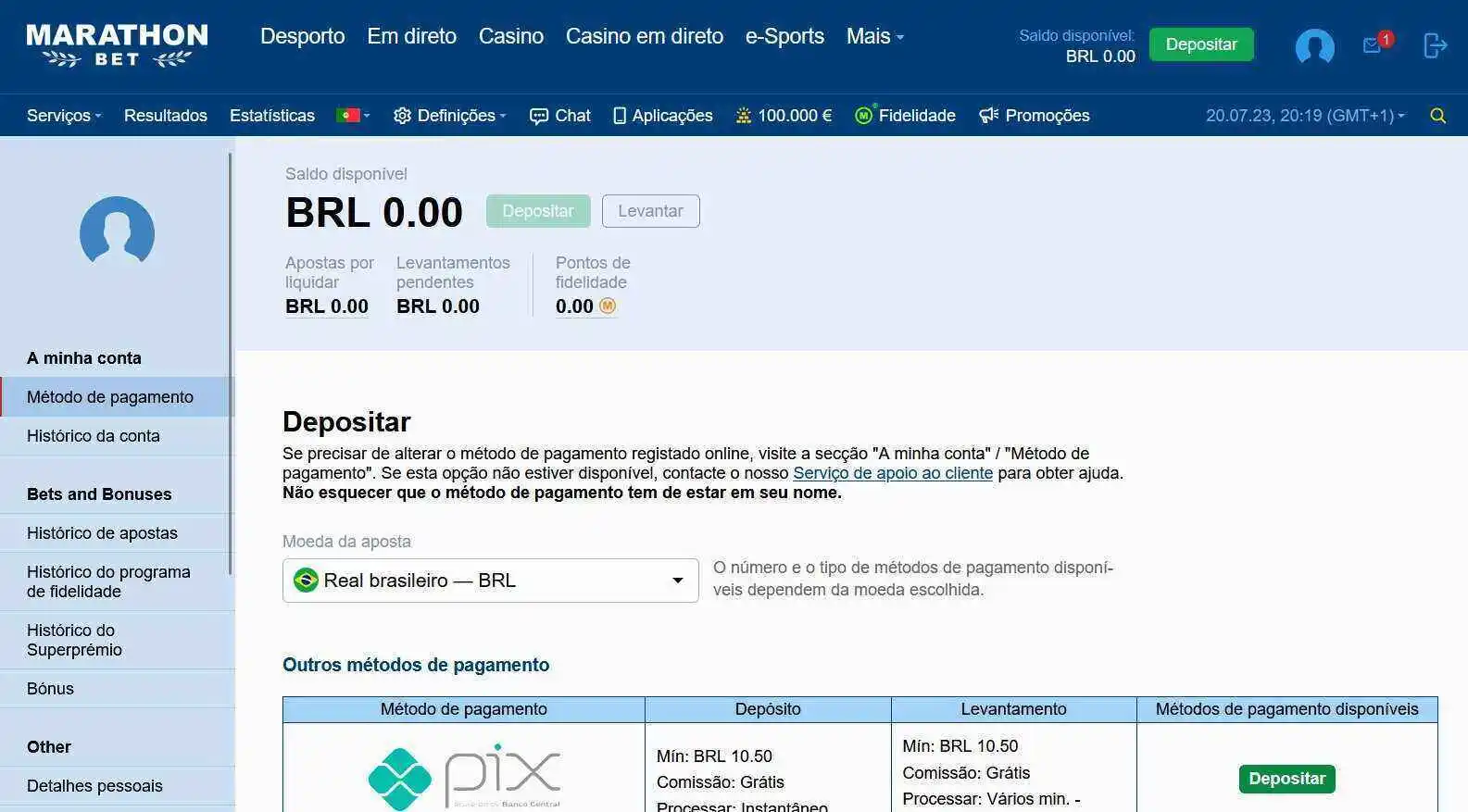 Como fazer um deposito Marathobet 2