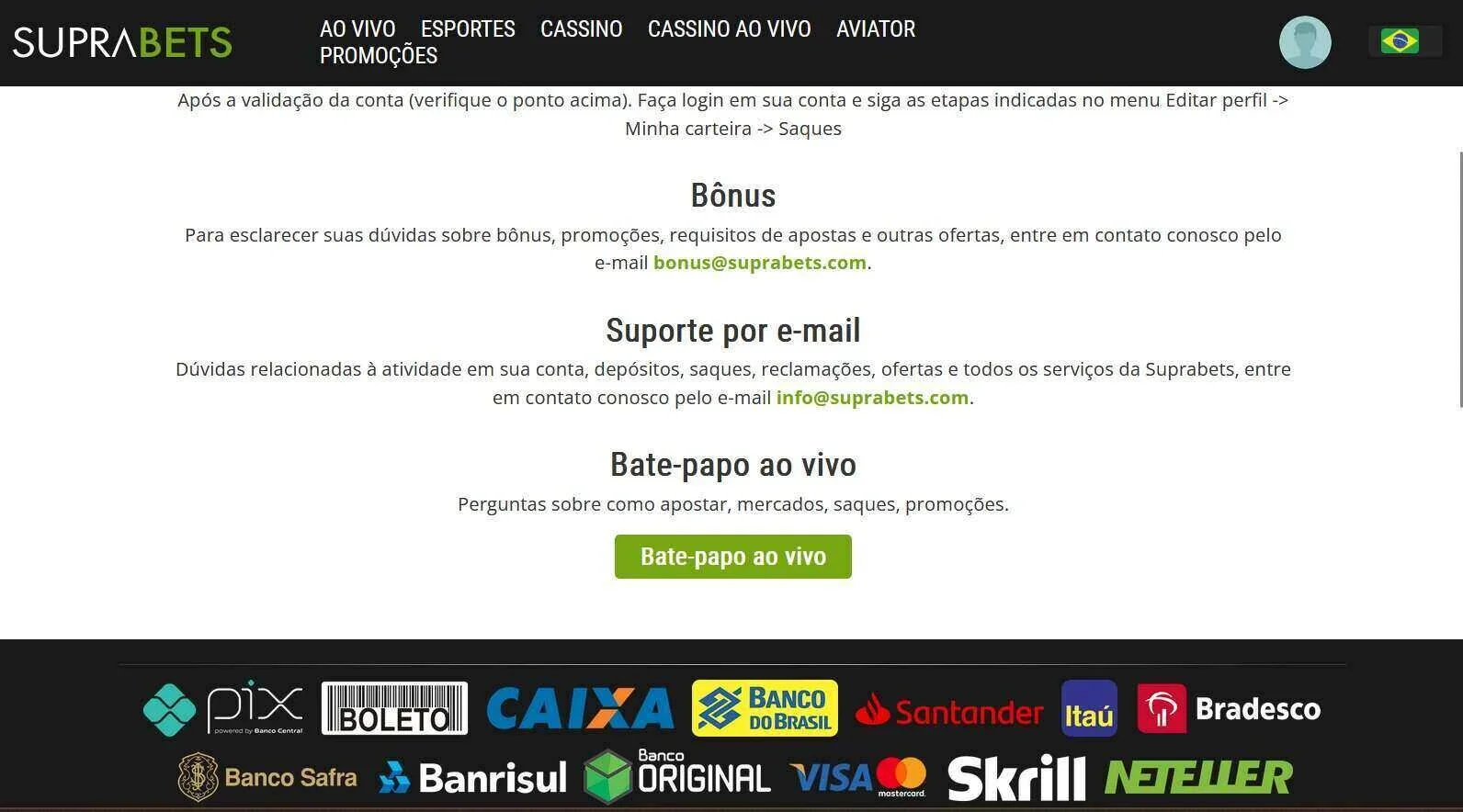 Super de atendimento Suprabets e-mails