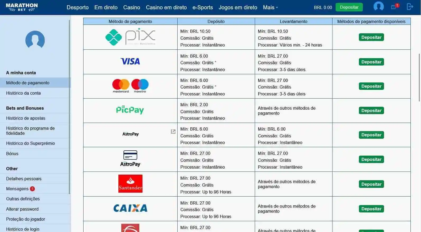 Como fazer um deposito Marathobet 3