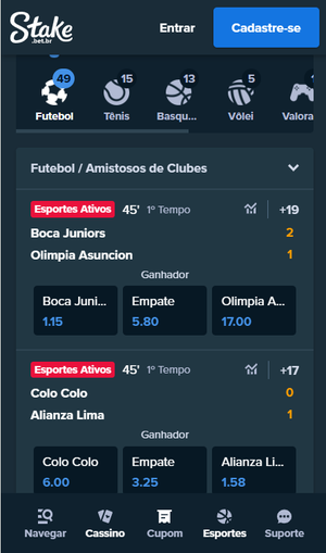 Página inicial da Stake
