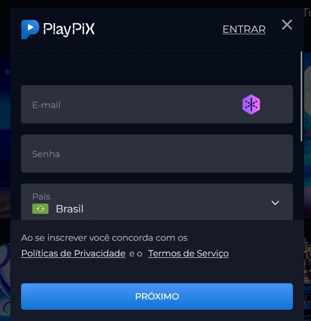 imagem cadastro PlayPix