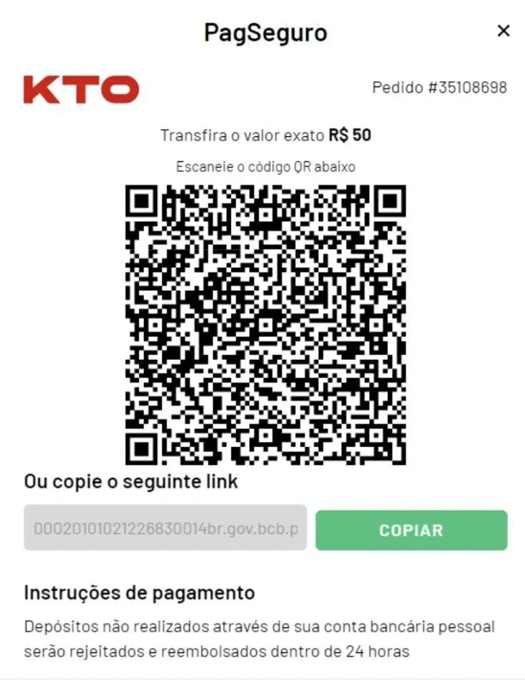 Depositando na KTO