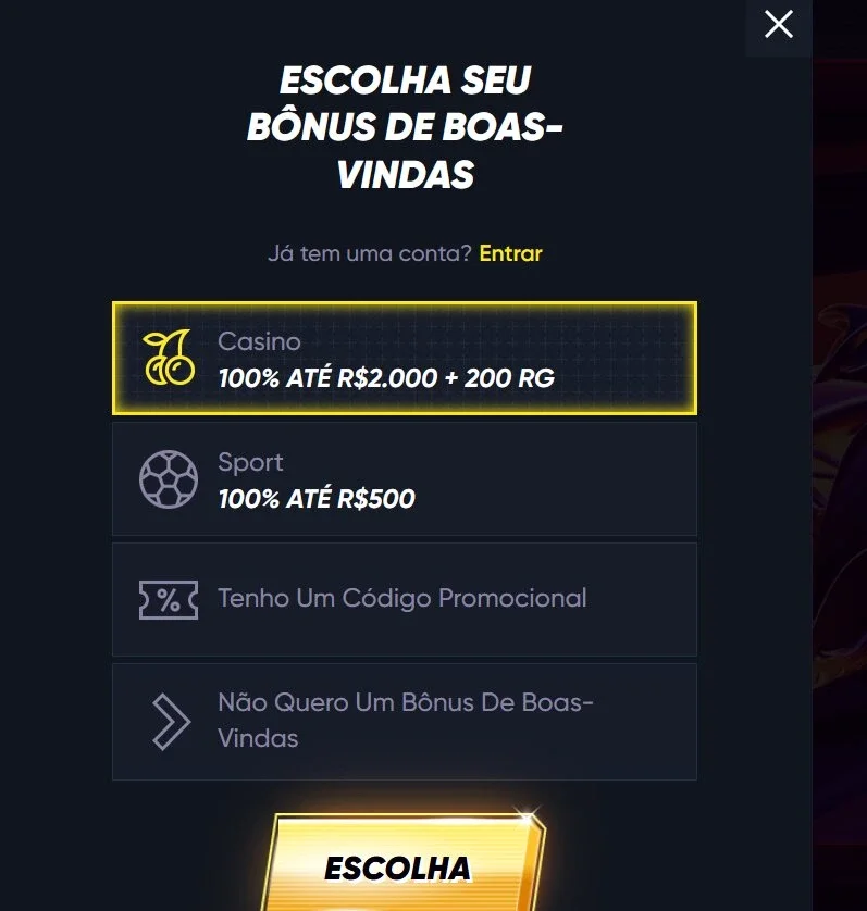 imagem bonus de boas-vindas